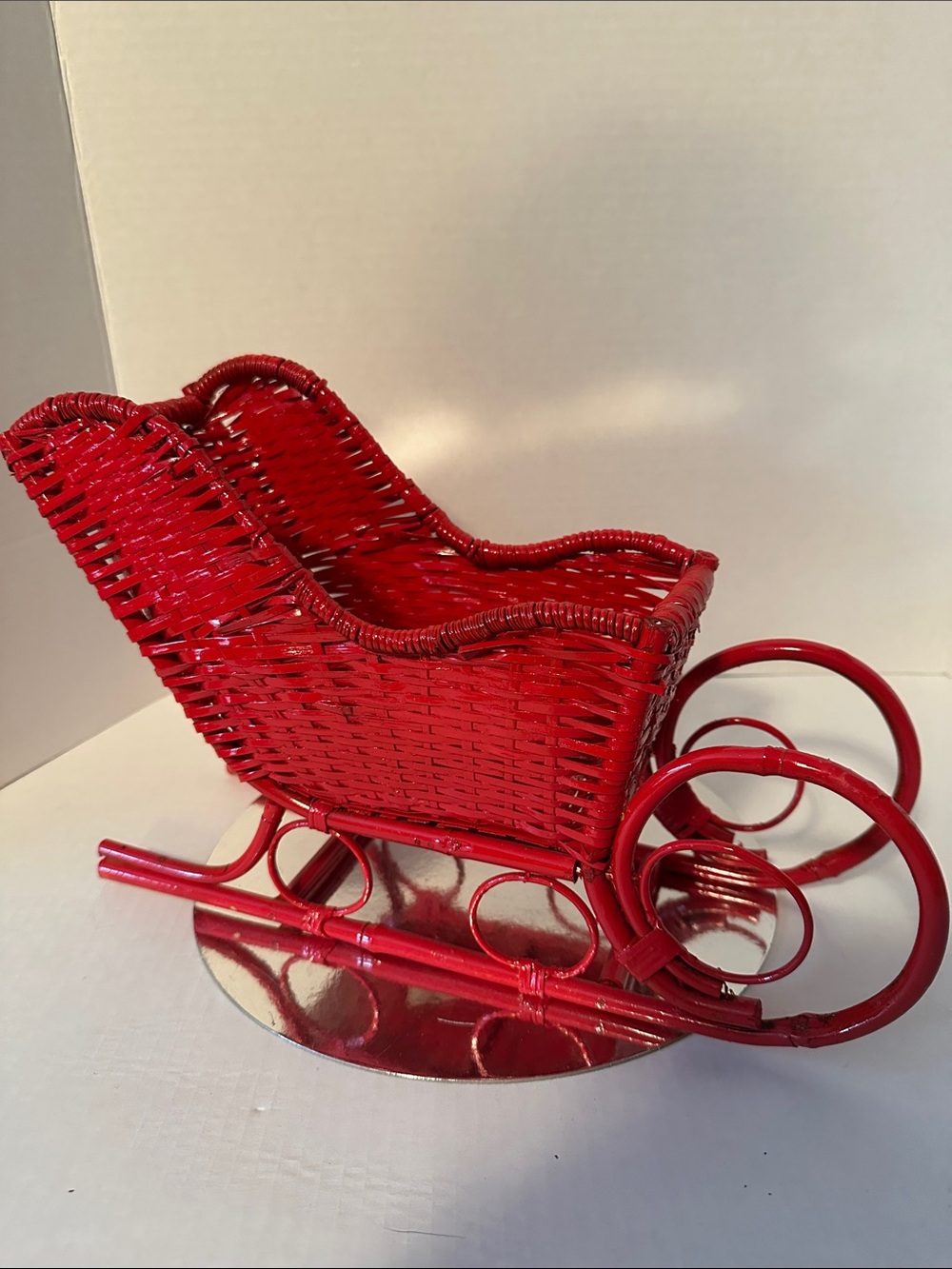 Vintage Red Wicker Decorative Sleigh - Home Accent